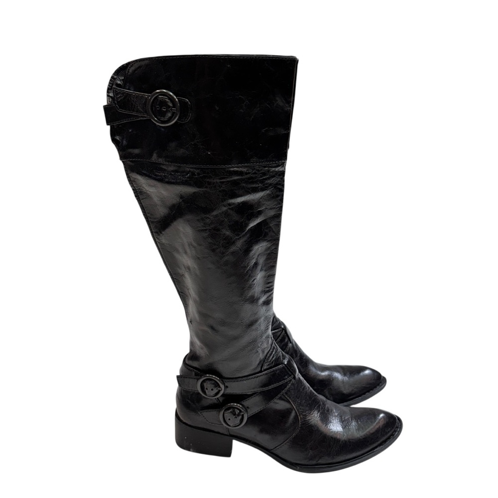 Born Crown Black Crinkled Leather Knee High Tall Riding Boots Women’s Size 7.5
